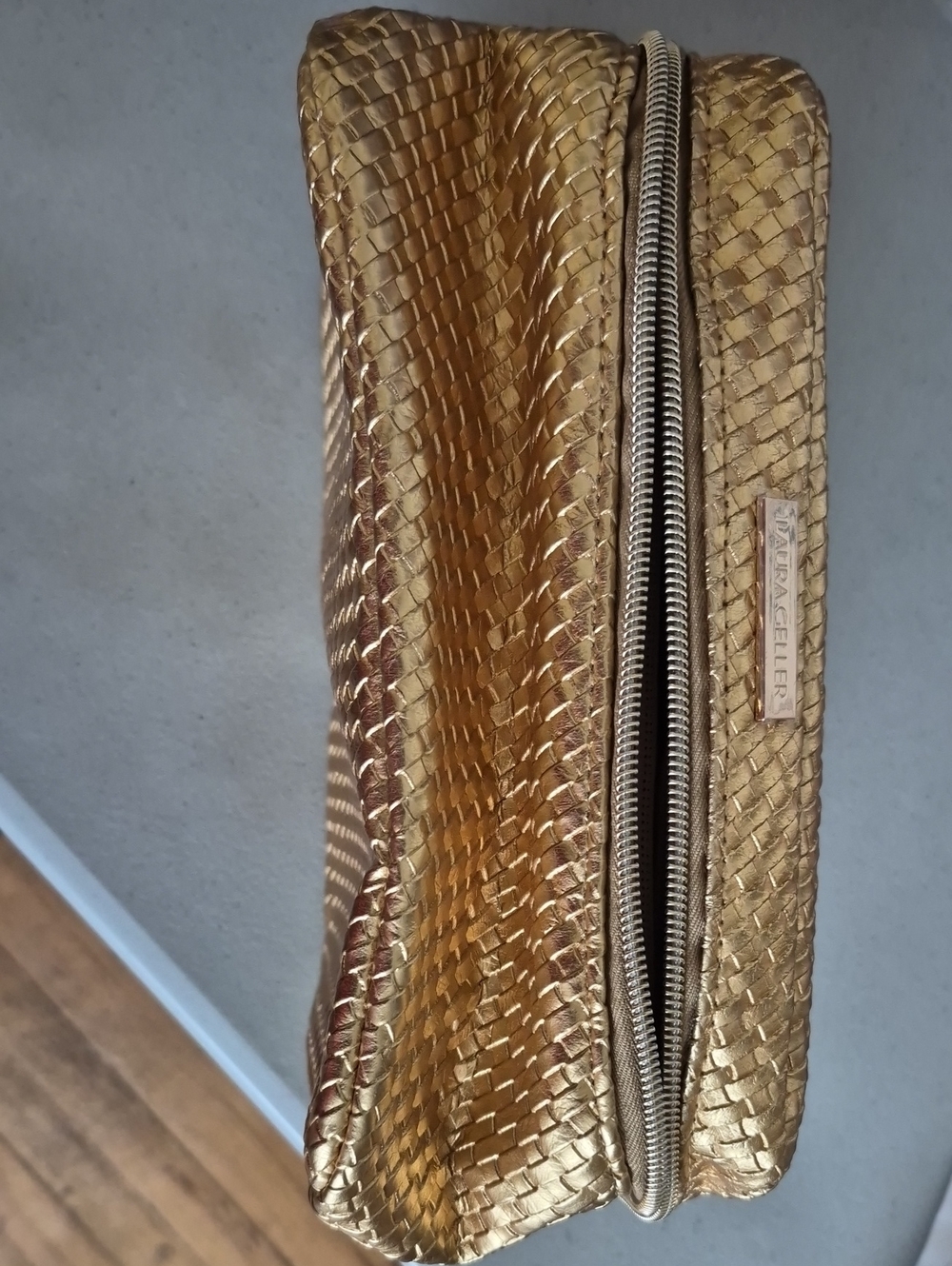 Laura Geller Metallic Gold Woven Cosmetic Case